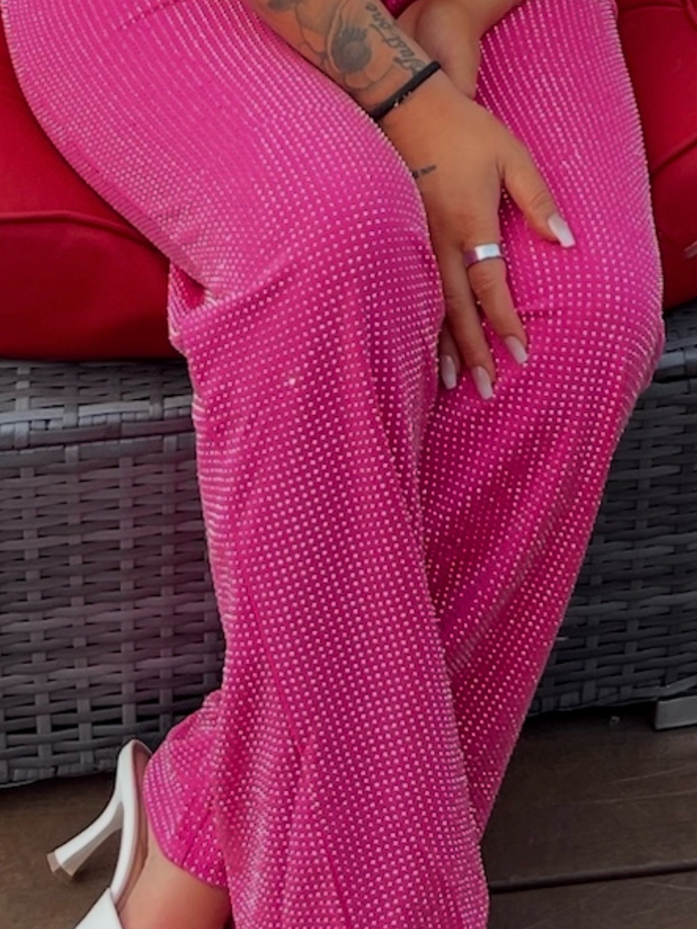 Women's Pink Embellished Wide-Leg Pants